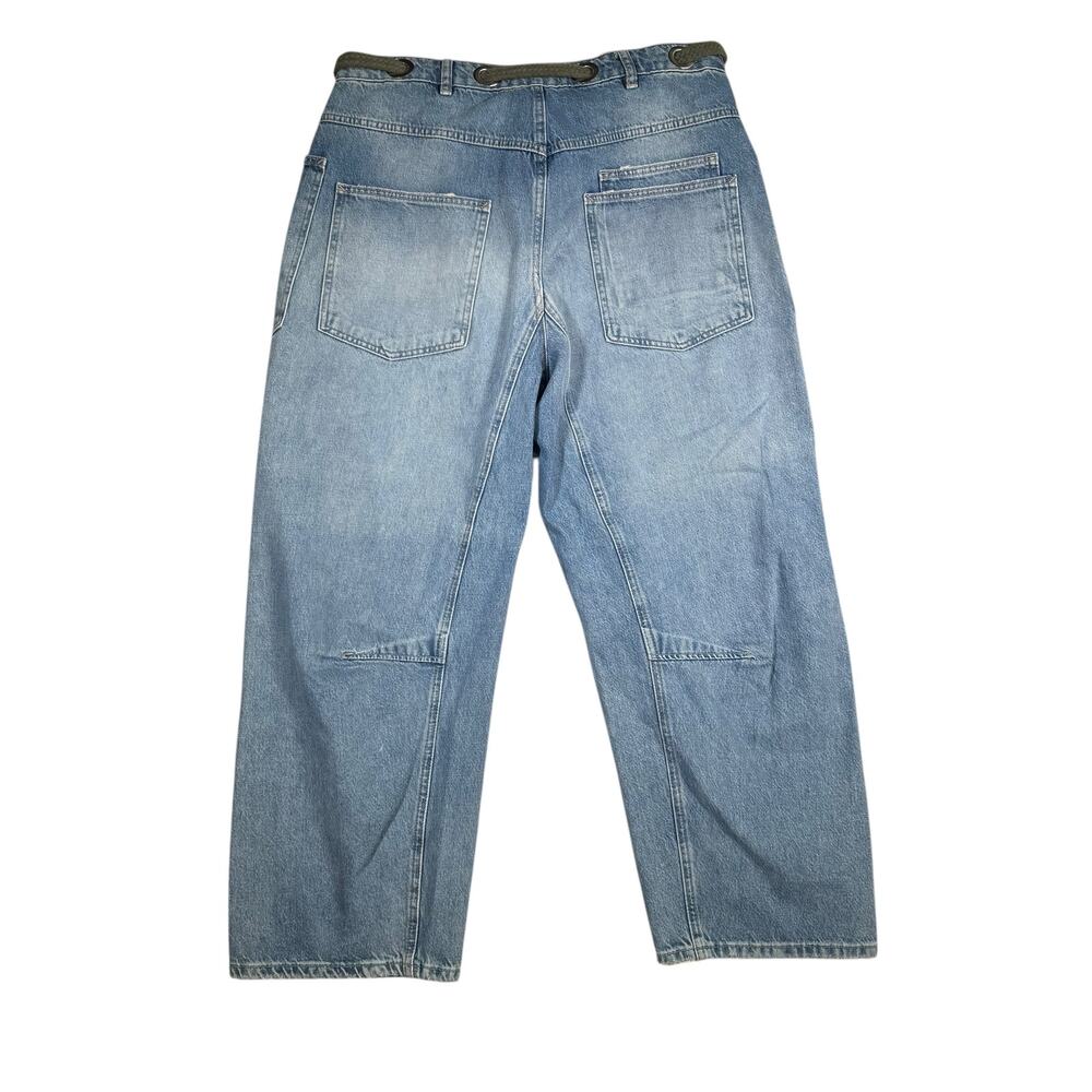 FREE PEOPLE Jeans Size 31 Moxie Pull On Barrel Patchwork Button Drawstring - Picture 8 of 9
